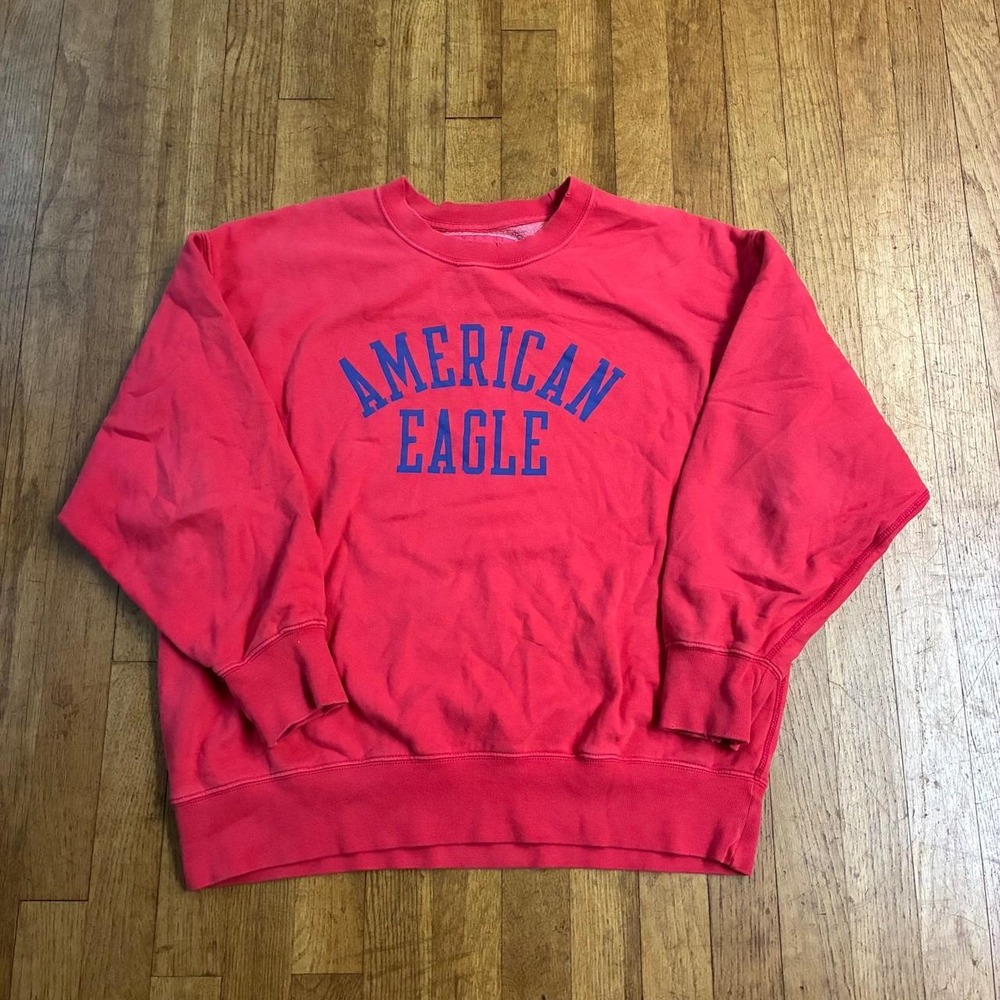 Vintage American Eagle Crewneck Sweatshirt Red Y2K 2000s Fleece Pullover Small